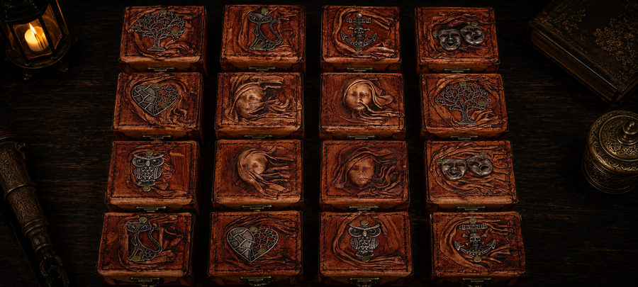 Handmade Wooden Jewelry Box with 3D Sculpted Leather Lid