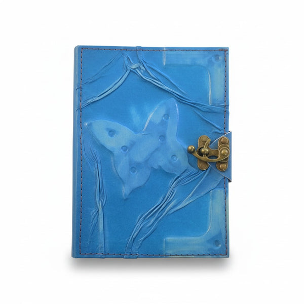 Colored Genuine Sheepskin Leather Journal, Blank Chamois Paper | Wrinkled Embossed | Leather Relief | Abstract Spotted Butterfly Relief - Ex Mini - Yellow