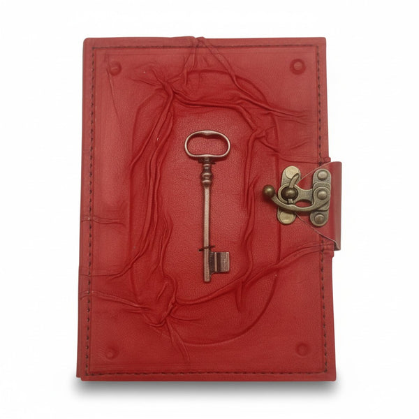 Colored Genuine Sheepskin Leather Journal, Blank Chamois Paper | Wrinkled Embossed Frame | Antique Metal Motif | Vintage Skeleton Key - Ex Mini - Yellow