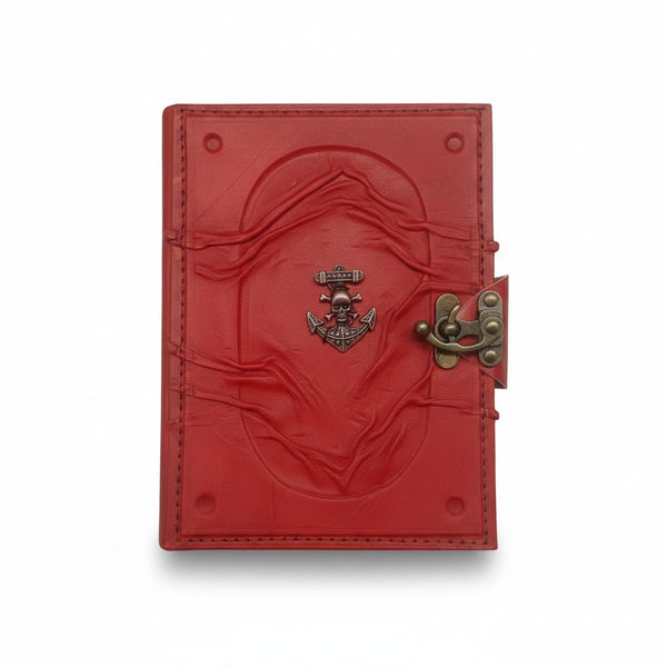 Colored Genuine Sheepskin Leather Journal, Blank Chamois Paper | Wrinkled Embossed Frame | Antique Metal Motif | Pirate Skull Anchor - Ex Mini - Yellow