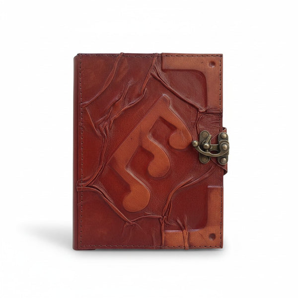 Colored Genuine Sheepskin Leather Journal, Blank Chamois Paper | Wrinkled Embossed | Leather Relief | Musical Note Melody Relief - Ex Mini - Yellow