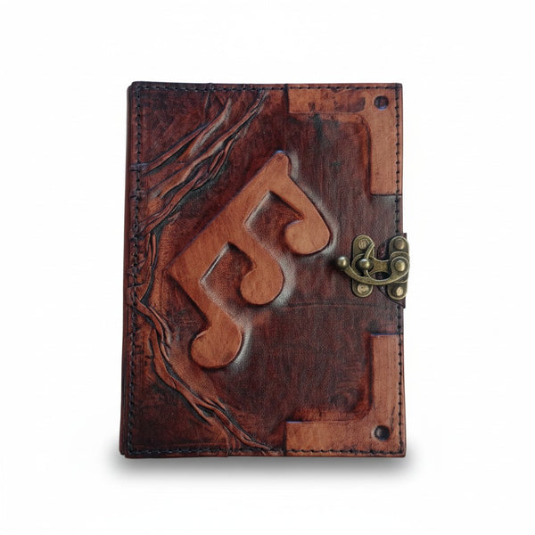 Genuine Sheepskin Leather Journal, Blank Chamois Paper | Wrinkled Embossed | Leather Relief | Musical Note Melody Relief