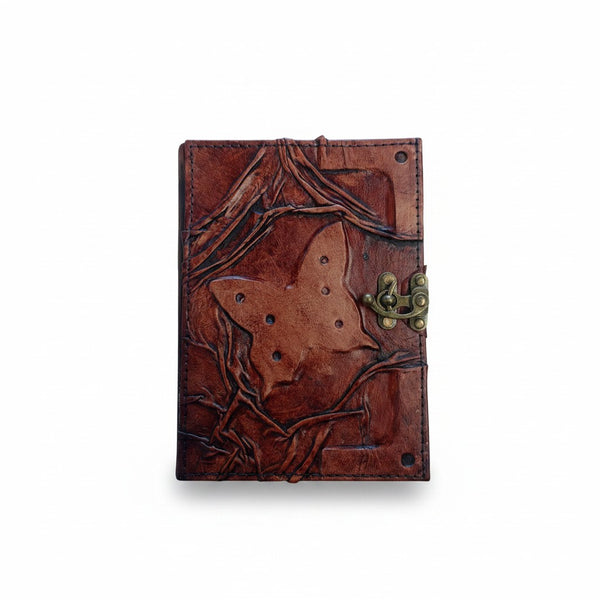Genuine Sheepskin Leather Journal, Blank Chamois Paper | Wrinkled Embossed | Leather Relief | Abstract Spotted Butterfly Relief