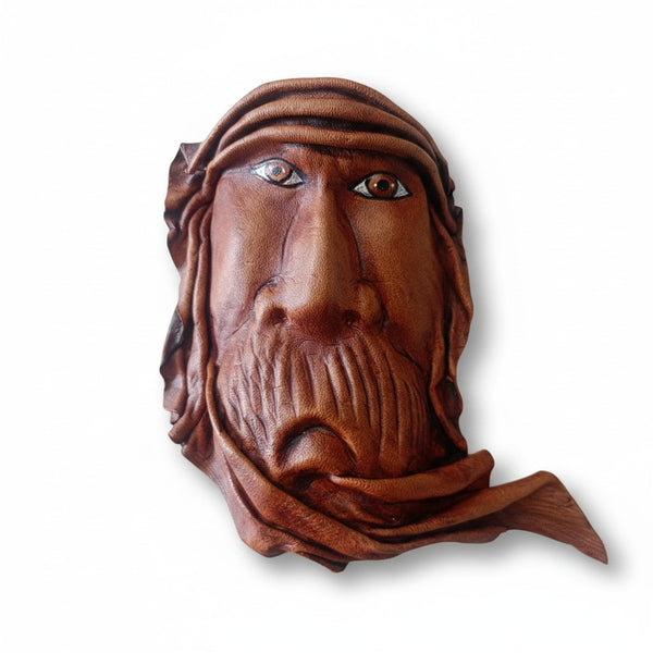Genuine Leather 3D Wall Mask | Wise Bearded Male Face | Dark Brown