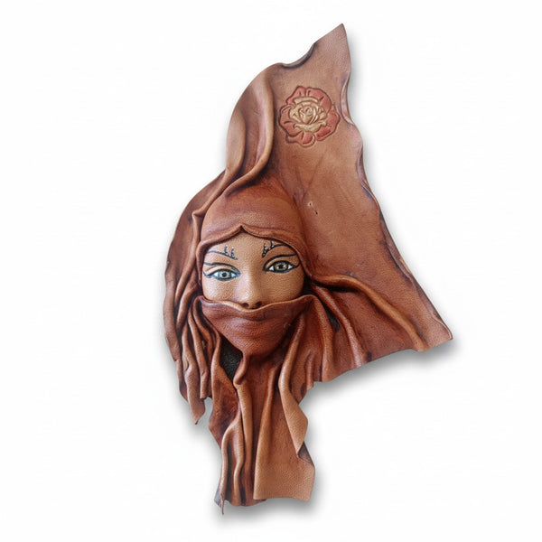 Genuine Leather 3D Wall Mask | Mystical Female Face | Dark Brown