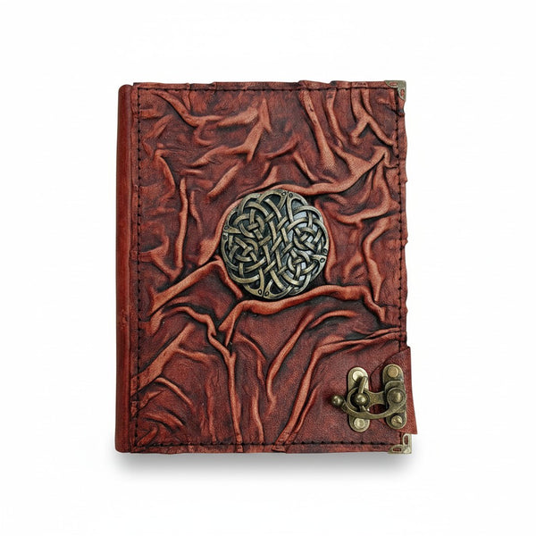 Genuine Sheepskin Leather Journal, Blank Chamois Paper | Full Wrinkled | Antique Resin Motif | Celtic Knot