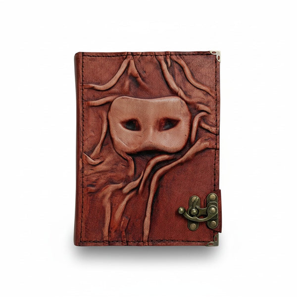 Genuine Sheepskin Leather Journal, Blank Chamois Paper | 3D Sculpted & Wrinkled | Antique Resin | Macabre Face