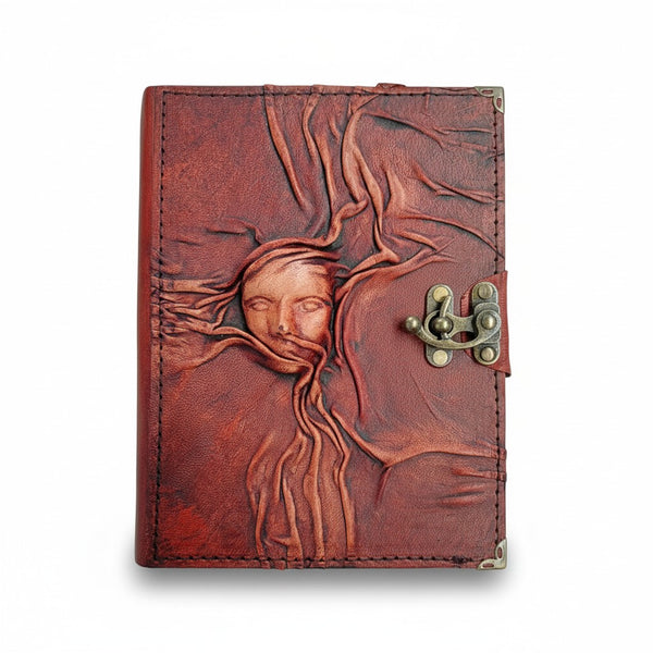 Genuine Sheepskin Leather Journal, Blank Chamois Paper | 3D Sculpted & Wrinkled | Antique Resin | Miniature Masquerade Mask