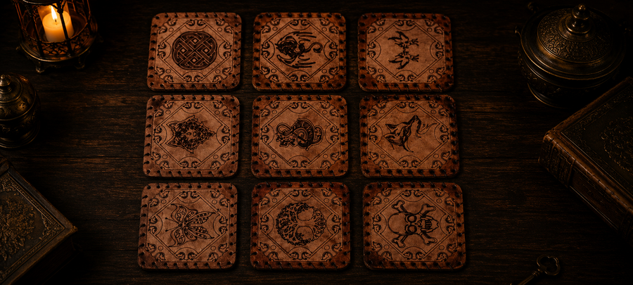 Handmade Laser Engraved Leather Coaster Set - Assorted Designs