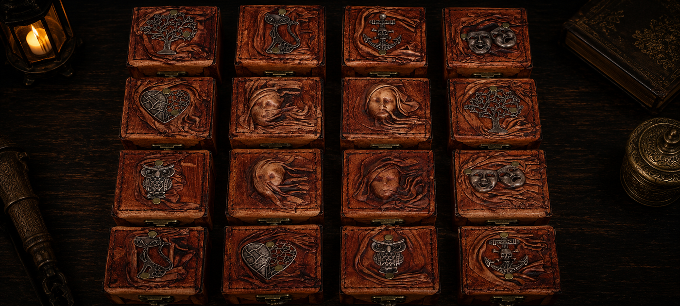 Handmade Wooden Jewelry Box with 3D Sculpted Leather Lid