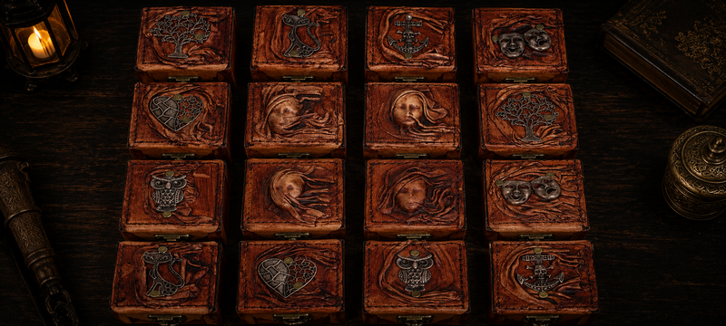 Handmade Wooden Jewelry Box with 3D Sculpted Leather Lid