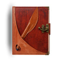 Journal en cuir véritable de mouton, papier chamois vierge | Couverture plate rustique | avec stylo en cuir