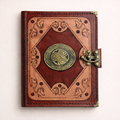 Genuine Sheepskin Leather Journal, Blank Chamois Paper | Layered Frame | Antique Resin Motif | Celtic Triskelion Shield