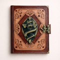 Genuine Sheepskin Leather Journal, Blank Chamois Paper | Layered Frame | Antique Resin Motif | Serpent Sword