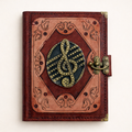 Genuine Sheepskin Leather Journal, Blank Chamois Paper | Layered Frame | Antique Resin Motif | Treble Clef