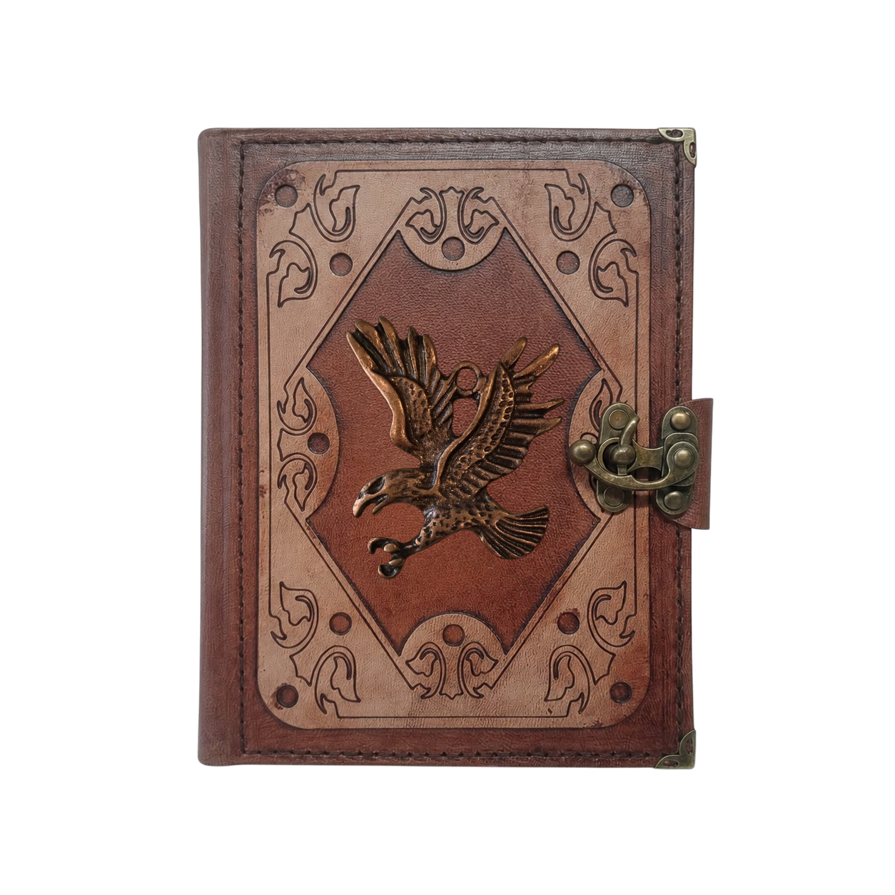 Genuine Sheepskin Leather Journal, Blank Chamois Paper | Layered Frame | Antique Metal Motif | Flying Eagle