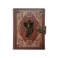 Genuine Sheepskin Leather Journal, Blank Chamois Paper | Layered Frame | Antique Metal Motif | Wise Owl
