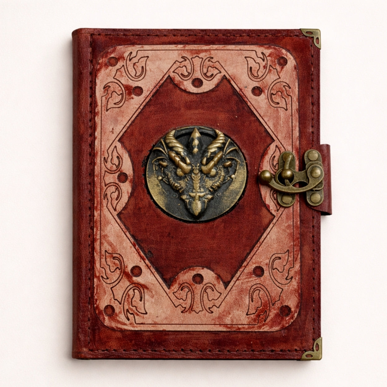 Genuine Sheepskin Leather Journal, Blank Chamois Paper | Layered Frame | Antique Resin Motif | 3D Mythical Dragon