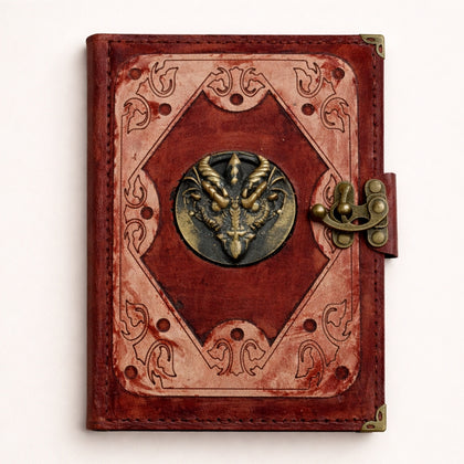 Genuine Sheepskin Leather Journal, Blank Chamois Paper | Layered Frame | Antique Resin Motif | 3D Mythical Dragon