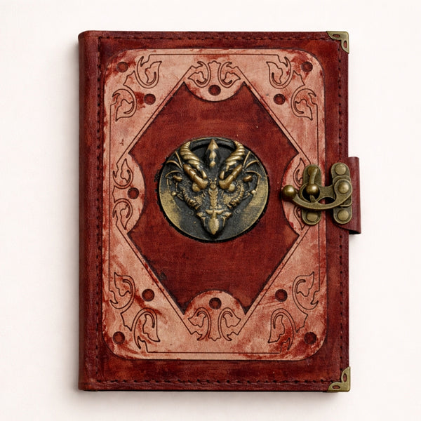 Genuine Sheepskin Leather Journal, Blank Chamois Paper | Layered Frame | Antique Resin Motif | 3D Mythical Dragon