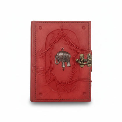Colored Genuine Sheepskin Leather Journal, Blank Chamois Paper | Wrinkled Embossed Frame | Antique Metal Motif | Elephant - Ex Mini - Yellow