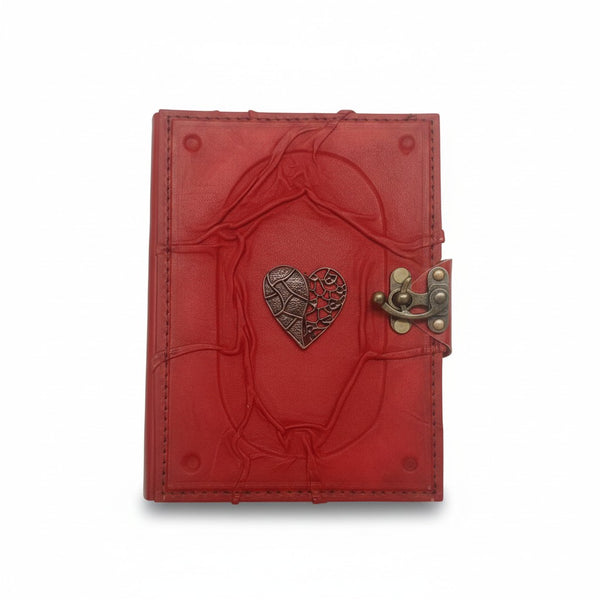 Colored Genuine Sheepskin Leather Journal, Blank Chamois Paper | Wrinkled Embossed Frame | Antique Metal Motif | Vintage Filigree Heart - Ex Mini - Yellow
