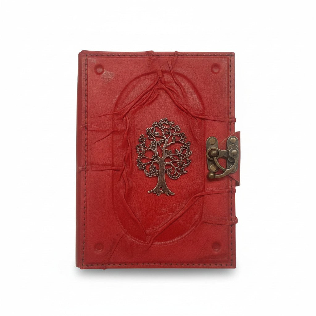 Colored Genuine Sheepskin Leather Journal, Blank Chamois Paper | Wrinkled Embossed Frame | Antique Metal Motif | Woodland Tree of Life - Ex Mini - Yellow