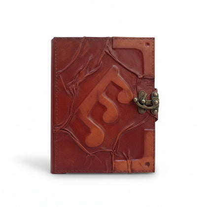 Colored Genuine Sheepskin Leather Journal, Blank Chamois Paper | Wrinkled Embossed | Leather Relief | Musical Note Melody Relief - Ex Mini - Yellow