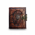 Genuine Sheepskin Leather Journal, Blank Chamois Paper | Wrinkled Embossed Frame | Antique Resin Motif | Wolf Head