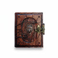 Genuine Sheepskin Leather Journal, Blank Chamois Paper | Wrinkled Embossed Frame | Antique Metal Motif | Wolf Head