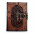 Genuine Sheepskin Leather Journal, Blank Chamois Paper | Wrinkled Embossed Frame | Antique Metal Motif | Gothic Sword & Skull