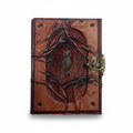 Genuine Sheepskin Leather Journal, Blank Chamois Paper | Wrinkled Embossed Frame | Antique Metal Motif | Side Profile Owl