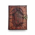 Genuine Sheepskin Leather Journal, Blank Chamois Paper | Wrinkled Embossed Frame | Antique Metal Motif | Heart Skeleton Key