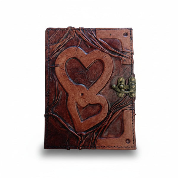 Genuine Sheepskin Leather Journal, Blank Chamois Paper | Wrinkled Embossed | Leather Relief | Interlocking Infinity Hearts Relief