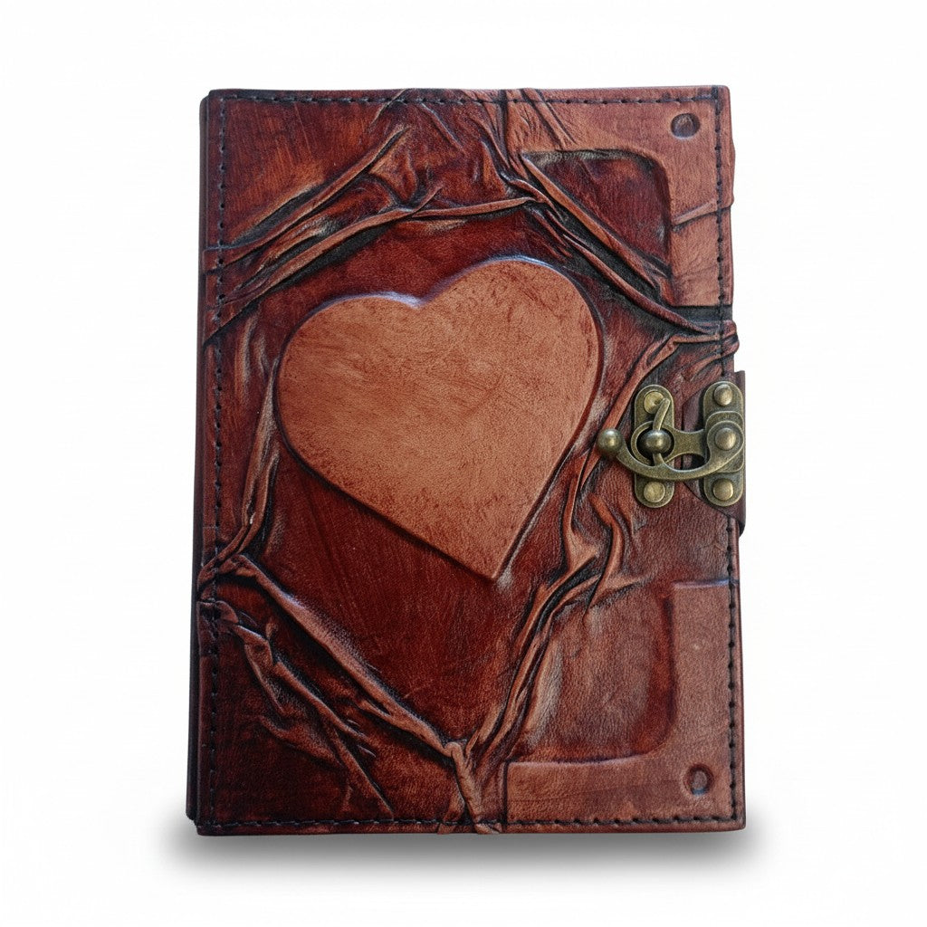 Genuine Sheepskin Leather Journal, Blank Chamois Paper | Wrinkled Embossed | Leather Relief | Classic Solid Heart Relief