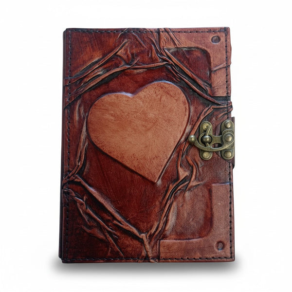 Genuine Sheepskin Leather Journal, Blank Chamois Paper | Wrinkled Embossed | Leather Relief | Classic Solid Heart Relief