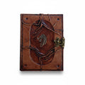 Genuine Sheepskin Leather Journal, Blank Chamois Paper | Wrinkled Embossed Frame | Antique Metal Motif | Dragon Head