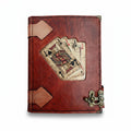 Genuine Sheepskin Leather Journal, Blank Chamois Paper | Rustic Flat Cover | Vintage Playing Cards Inlay | Four Jacks Playing Cards
