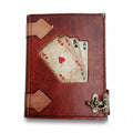 Genuine Sheepskin Leather Journal, Blank Chamois Paper | Rustic Flat Cover | Vintage Playing Cards Inlay | Four Aces Poker Hand Cards