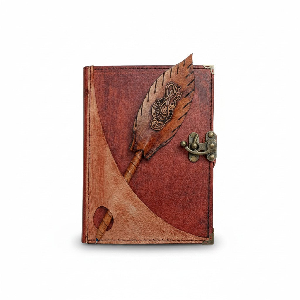 Genuine Sheepskin Leather Journal, Blank Chamois Paper | Rustic Flat Cover | with leather pen