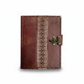 Genuine Sheepskin Leather Journal, Blank Chamois Paper | Rustic Flat Cover | Layered Leather Overlay | Greek Key Meander Engraved