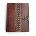 Genuine Sheepskin Leather Journal, Blank Chamois Paper | Rustic Flat Cover | Layered Leather Overlay | Infinite Wave Scroll Engraved