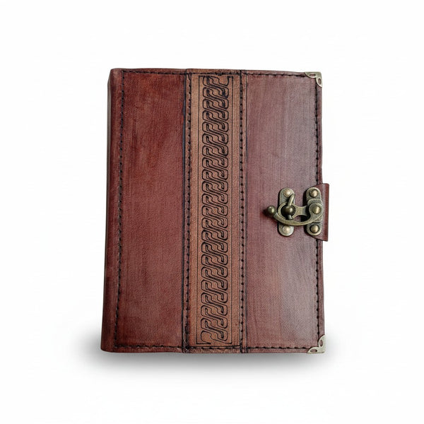 Genuine Sheepskin Leather Journal, Blank Chamois Paper | Rustic Flat Cover | Layered Leather Overlay | Celtic Braid Infinity Engraved 5