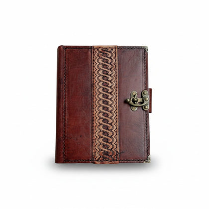 Genuine Sheepskin Leather Journal, Blank Chamois Paper | Rustic Flat Cover | Layered Leather Overlay | Celtic Braid Infinity Engraved 6