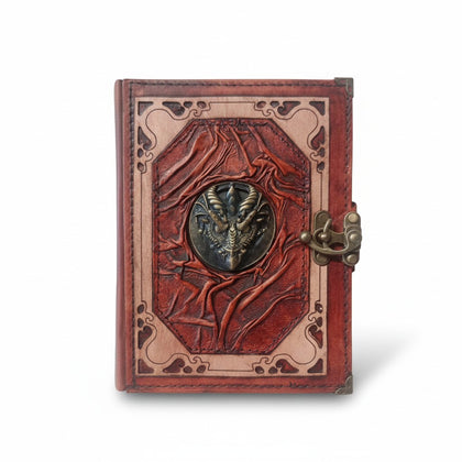 Genuine Sheepskin Leather Journal, Blank Chamois Paper | Wrinkled Classic Frame | Antique Resin Motif | 3D Mythical Dragon