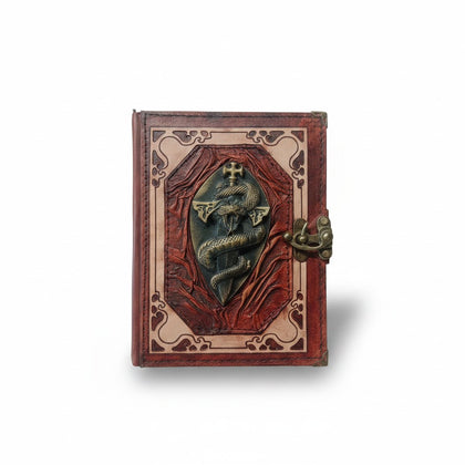 Genuine Sheepskin Leather Journal, Blank Chamois Paper | Wrinkled Classic Frame | Antique Resin Motif | Serpent Sword