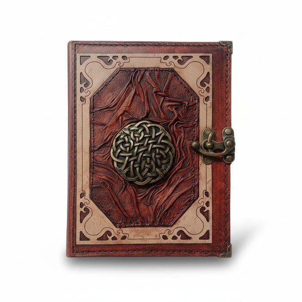 Genuine Sheepskin Leather Journal, Blank Chamois Paper | Wrinkled Classic Frame | Antique Resin Motif | Celtic Knot