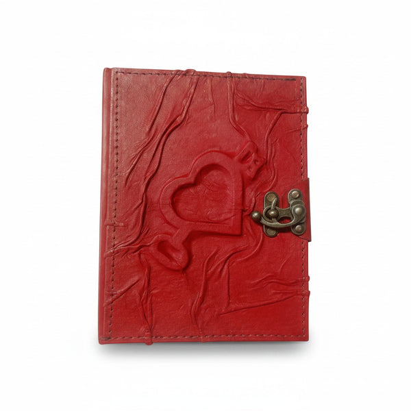 Colored Genuine Sheepskin Leather Journal, Blank Chamois Paper | Wrinkled Embossed | Leather Relief | Interlocking Infinity Hearts Relief - Ex Mini - Yellow