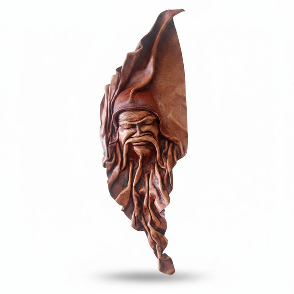 Genuine Leather 3D Wall Mask | Gothic Male Face | Dark Brown