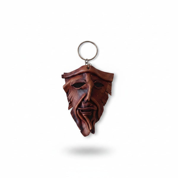 Genuine Leather 3D Sculpted Keychain | Assorted Mystical Face | Dark Brown